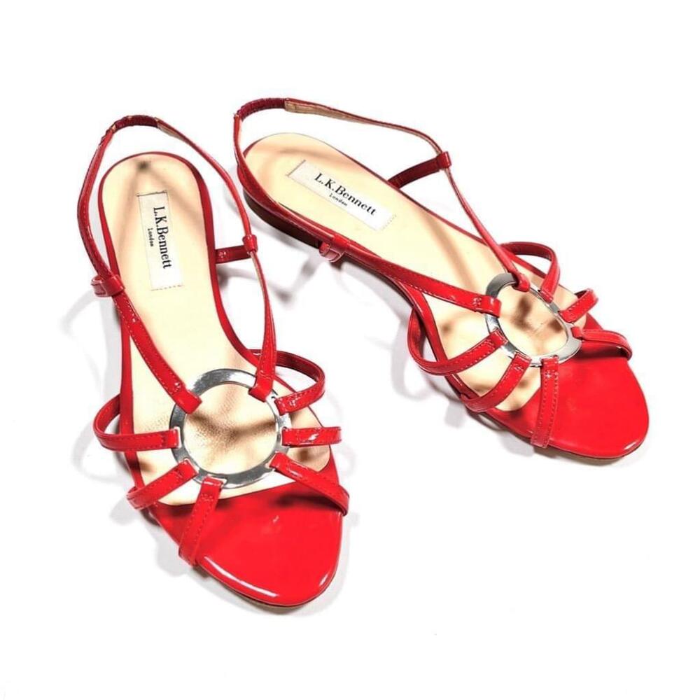LK Bennett Orange Patent Leather Sandals Size 37